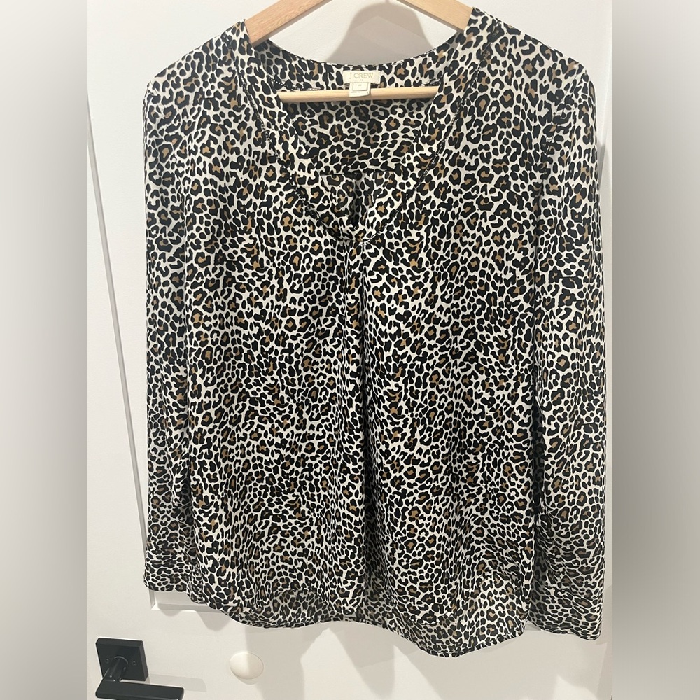 J. Crew Factory V Neck Animal Print Long Sleeve Blouse